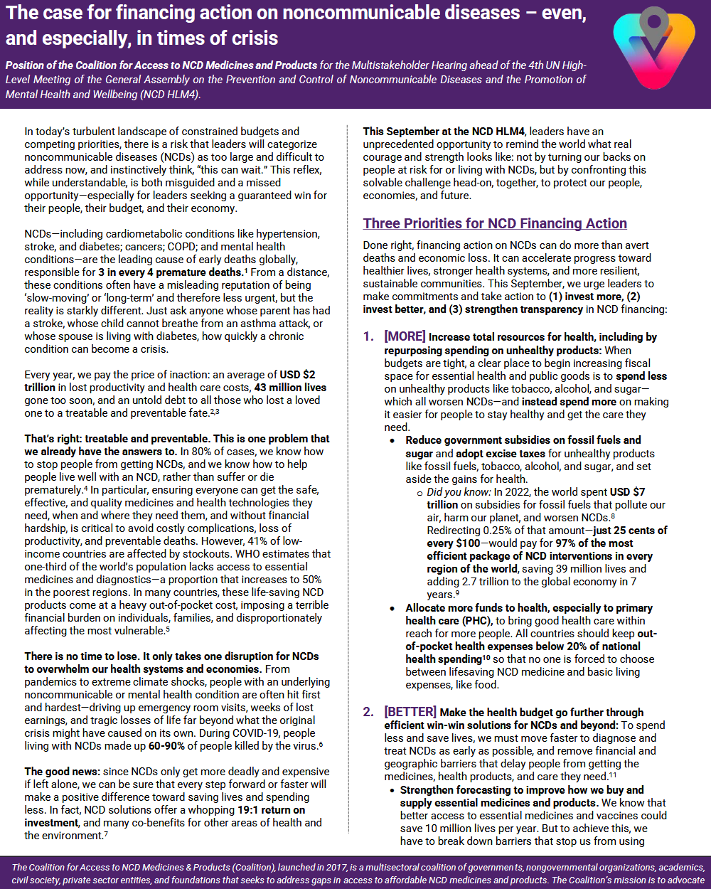 The case for financing action on noncommunicable diseases – even, and especially, in times of crisis