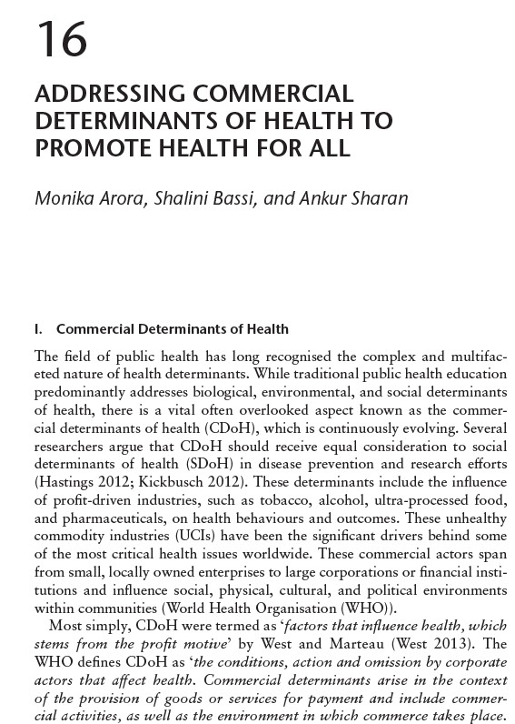 Addressing Commercial Determinants of Health to Promote Health for All