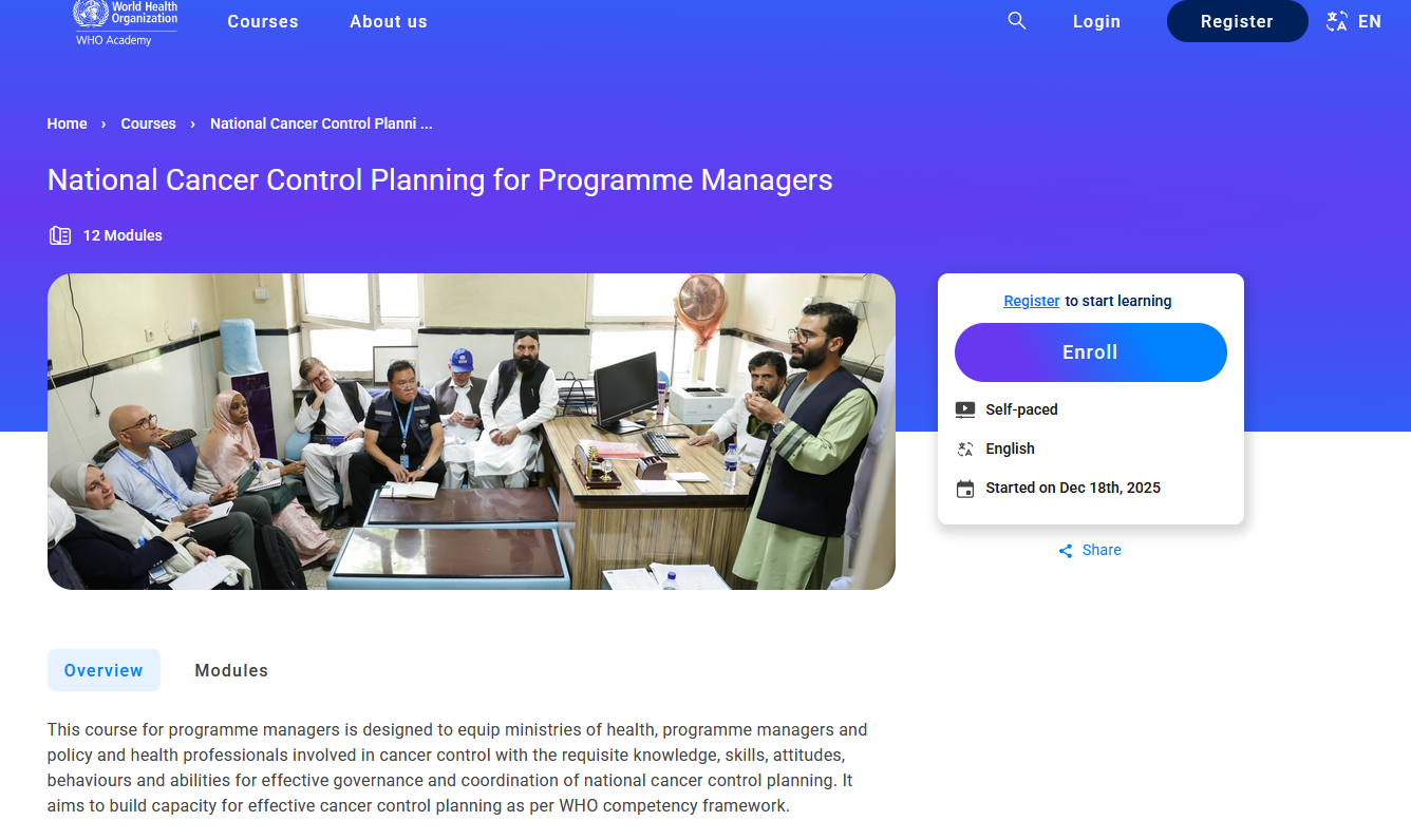 WHO Academy course on National Cancer Control Planning for Programme Managers