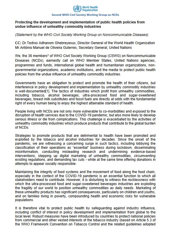 Protecting the development and implementation of public health policies from undue influence of unhealthy commodity industries