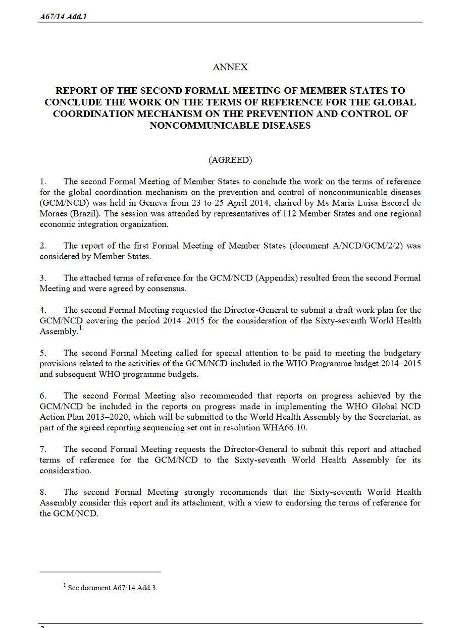 Terms of reference of the WHO GCM/NCD