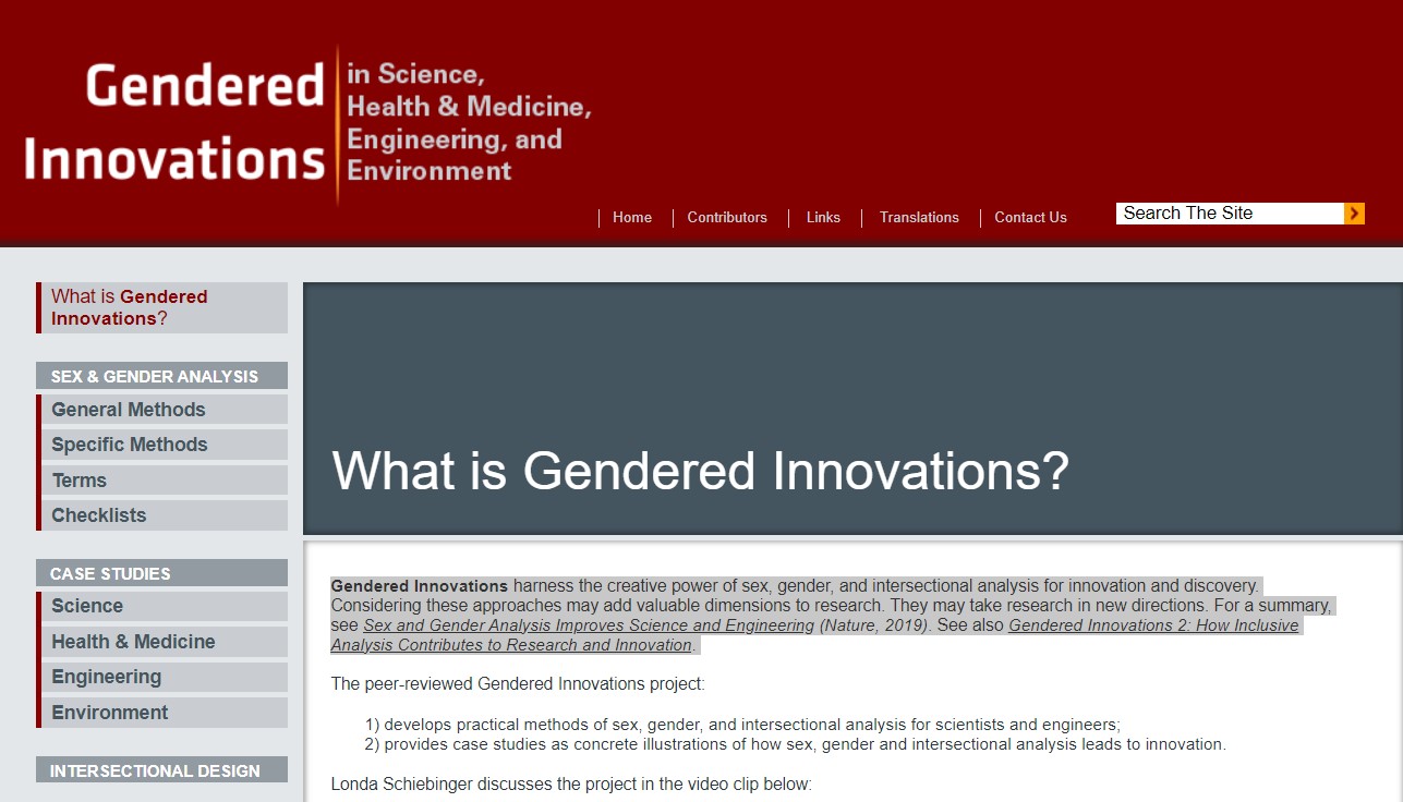 Gender Innovations in Science, Health & Medicine, Engineering, and Environment