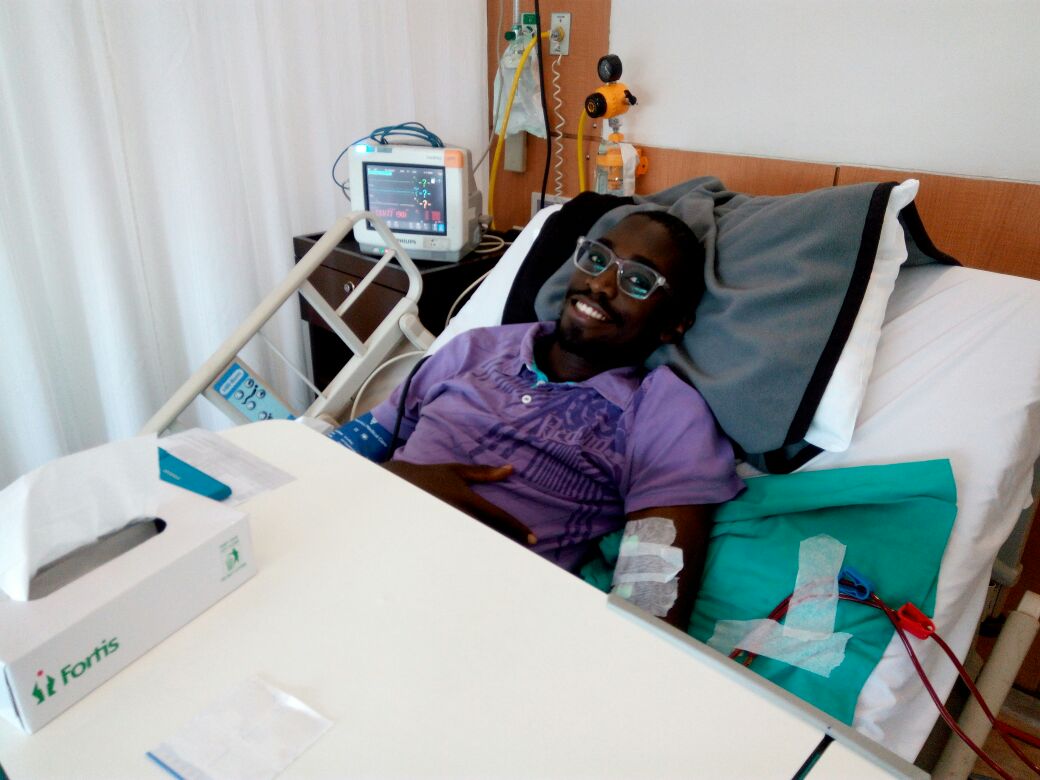 Joab Wako in October 2016, dialyzing at Fortis Memorial Hospital in Gurgaon, India, a couple of weeks before his kidney transplant.